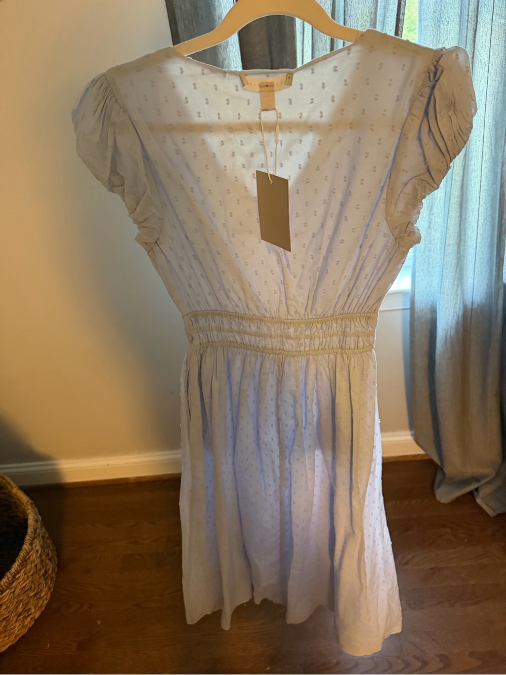 Chelsea 28 Light Blue V-Neck Midi Dress with Smocked Waist - Picture 3 of 5